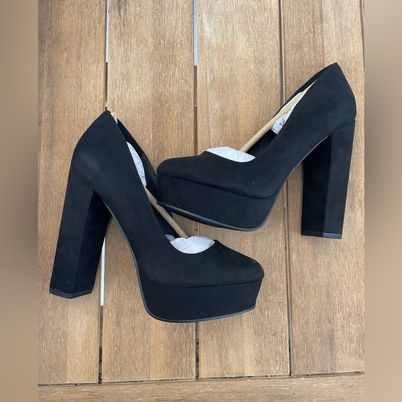 Just Fab Liz Classic Platform Pump Womens Size 7 in Black Caviar - Picture 1 of 4